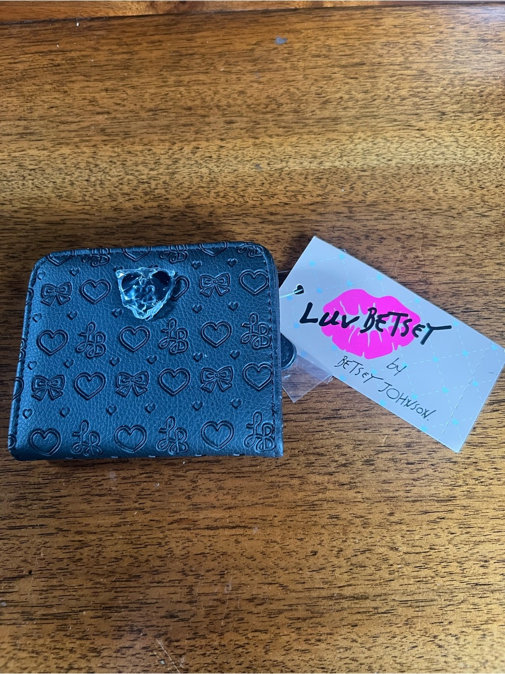 Luv Betsey Black Embossed Heart Zip Wallet